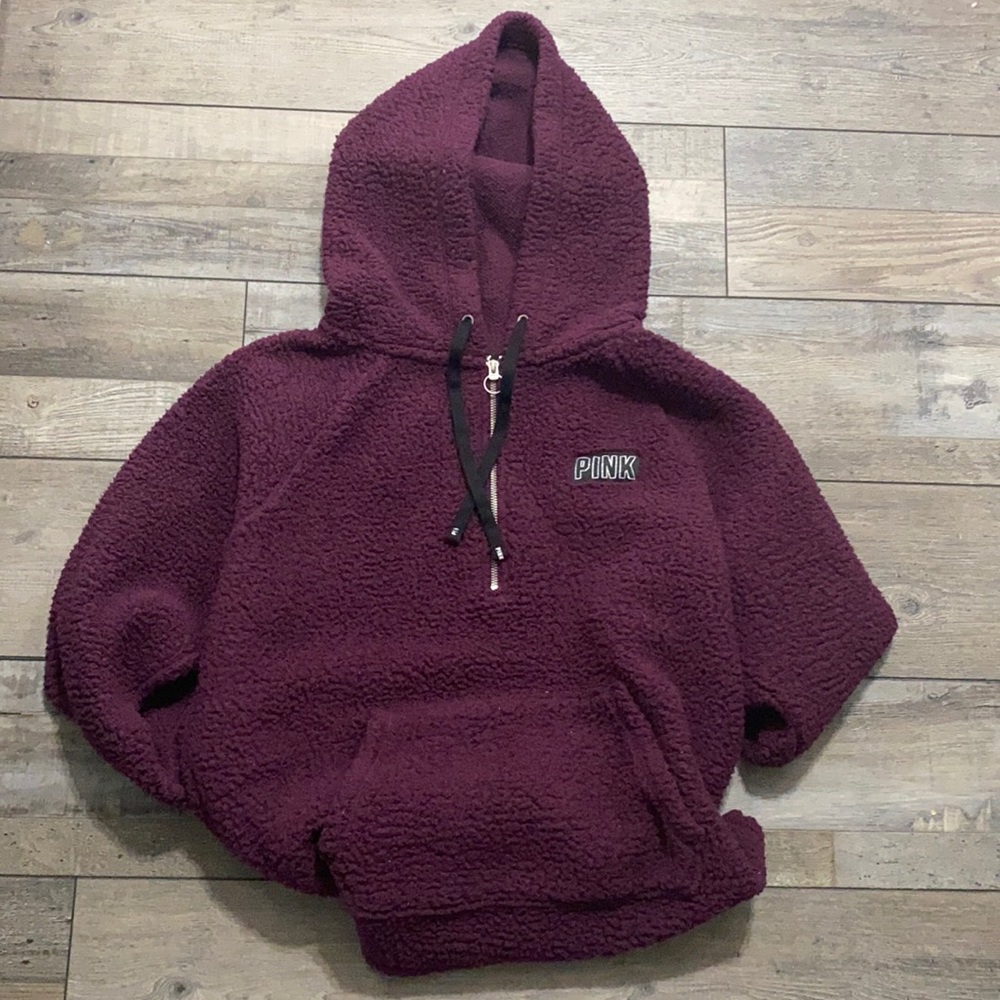 Pink hooded sherpa sweatshirt